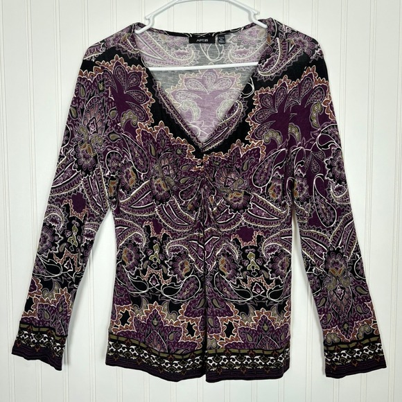y2k Paisley Print Top Womens Petite Large Purple Boho Indie Hippie Earthy Rayon - Picture 2 of 11